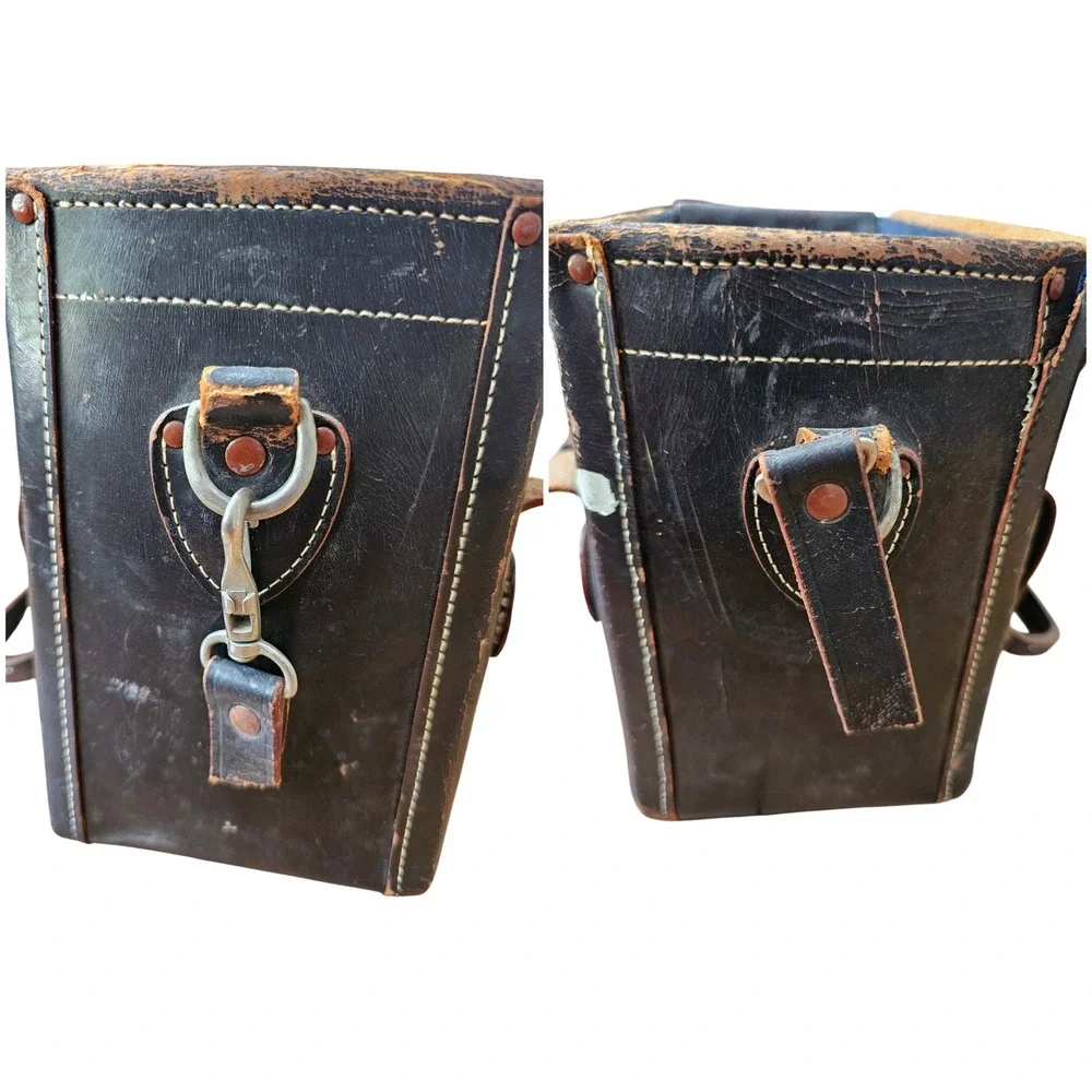 Vintage Distressed Leather Camera Bag and Accessories Collectibles Shelf Styling